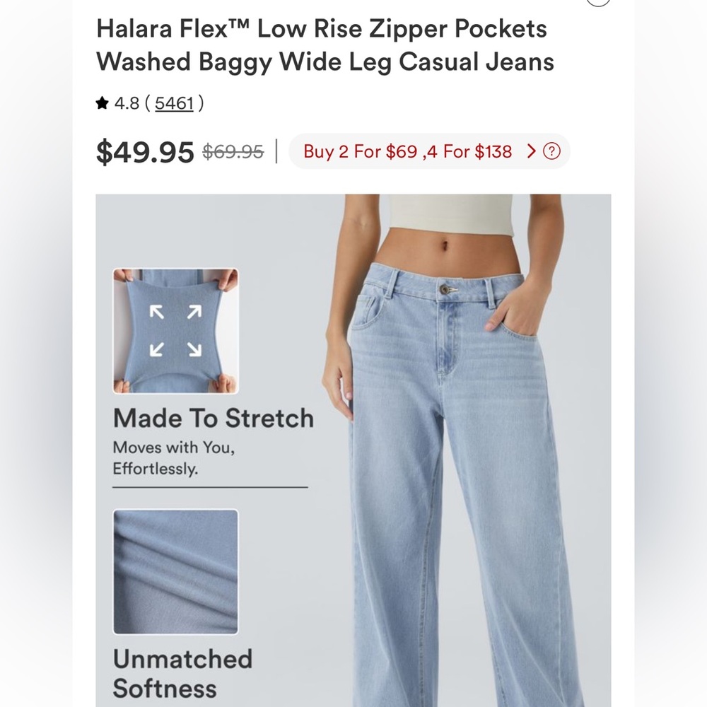 HALARA Light Blue Washed Baggy Wide Leg Jeans
